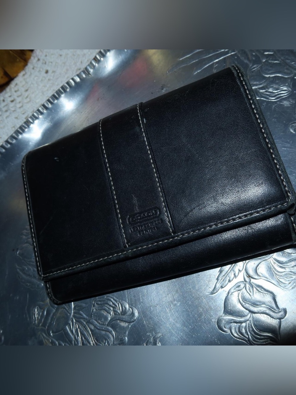 Coach Black Leather Trifold Wallet